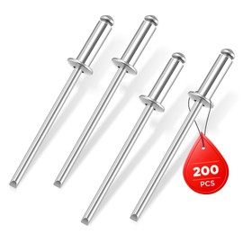 WORKPRO 200Pcs Aluminum Blind Rivets, 1/8" x 3/8" Pop Rivets Assortment, Aluminum Grip and Steel Mandrel, for Metal, Marine Boat, Automotive, Railway, and Duct Work- Pack of 200 (Silver)