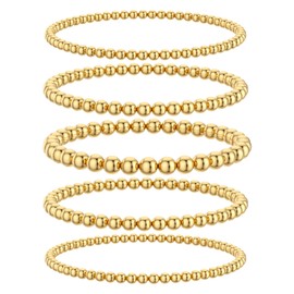 XCTUDY 18K Gold Beaded Bracelet, Stainless Steel Ball Chain, Multi-Strand Design, Fashion Jewelry for Women Set for Gifts (Golden)