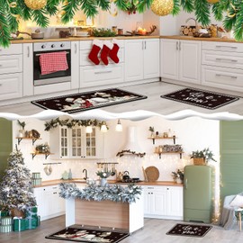 Suttmin 2 Pieces Christmas Winter Kitchen Rugs Set Let It Snow Snowflake Snowman Kitchen Mats for Winter Home Holiday Decor, 17 x 29 Inches, 17 x 47 Inches(Black)