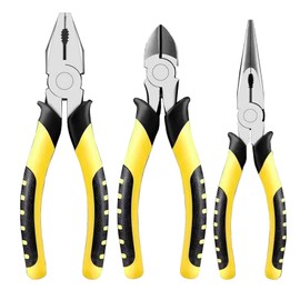 Pliers Set Wire Cutter Plier Household Tool Kit Sets, 6" Long Needle Nose & Diagonal Cutting & Lineman's Pliers, 3 Pcs