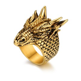 Bandmax Dragon Ring Men's Stainless Steel Rings Dragon Band Ring Signet Ring Size 54 mm to 72 mm Friendship Ring Dragon Jewellery for Boys, Metal, No Gemstone