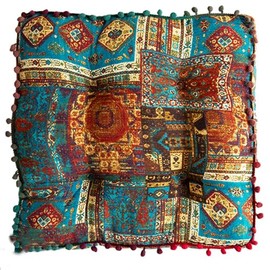 ELEFOCUS Blue Bohemian Seat Cushion,Indoor Boho Chair Cushions for Dining Chairs，Square Chair Pad，Decorative Seat Cushions for Kitchen Chairs(Blue Square B 16X16)