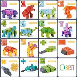 OBEST Dinosaur Robot Transforming Toy, 20 Packs Number Transformable DIY Dinosaur Tyrannosaurus Rex, Number Educational Deformation Toys for Children, Mathematics Learning, from 6+ Birthday Gifts
