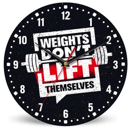 SPUNKER Wall Clock,Weights Don't Lift Themselves 10 Inch Wall Clock,Gym Quote Small Battery Operated Wall Clocks Decorative for Kitchen/Living Room/Bedroom/Bathroom/Dining Room