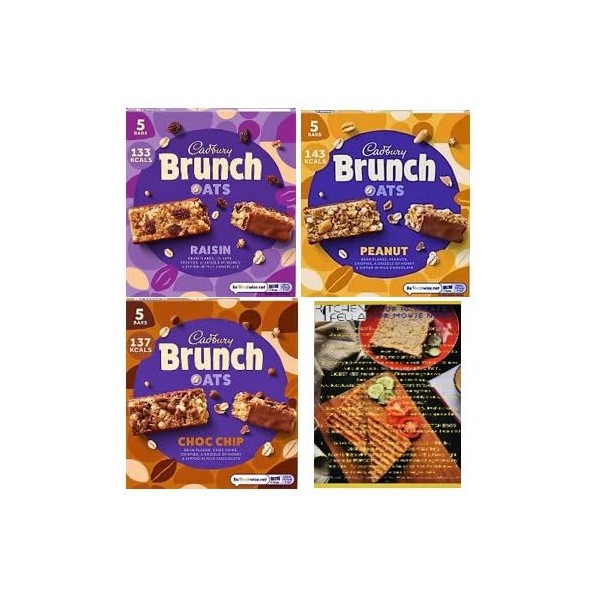 Cadbury Brunch Bars Bundle, Peanut, Chocolate Chip and Raisin. Also comes with Kitchenfella 'Top 10 treats for Movie Night'