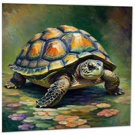 Tortoise Greeting Card - Animal Impressionism Art 145mm x 145mm