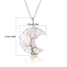 Energy healing crystal necklace, tree of life pendant crescent moon necklace, energy crystal spiritual jewellery pendant, suitable for women, mothers, girls, couples