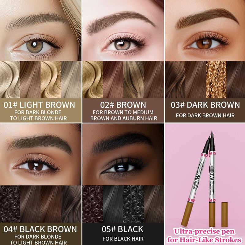 Eyebrow Pencil, Waterproof 2-in-1 Dual-Ended 3D Microblading Eyebrow Pencil with