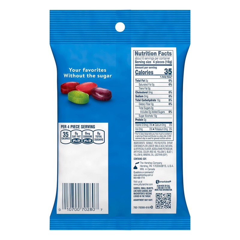 JOLLY RANCHER Zero Sugar Assorted Fruit Flavored Hard Candy Bag,