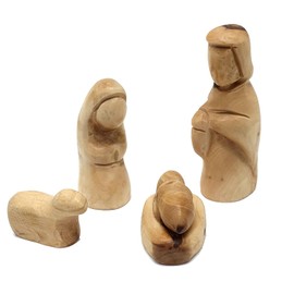 Zuluf Small Olive Wood Holy Family Figurines - Joseph, Mary, and Baby Jesus Nativity Scene Statue - Christmas Wooden Nativity Scene Tree Decor Set for Indoor Display