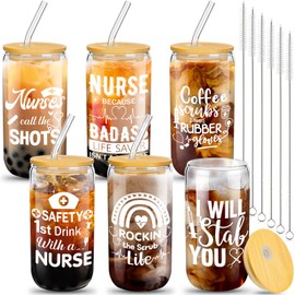 Purpeak 6 Set Nurse Appreciation Gifts Nurse Week Gift Bulk Christmas Emergency Nurses Cups 16oz Can Shaped Nurse Beer Glass with Lids Straws Brushes, Nurse Day Gift Practitioner Gifts(Fresh Style)