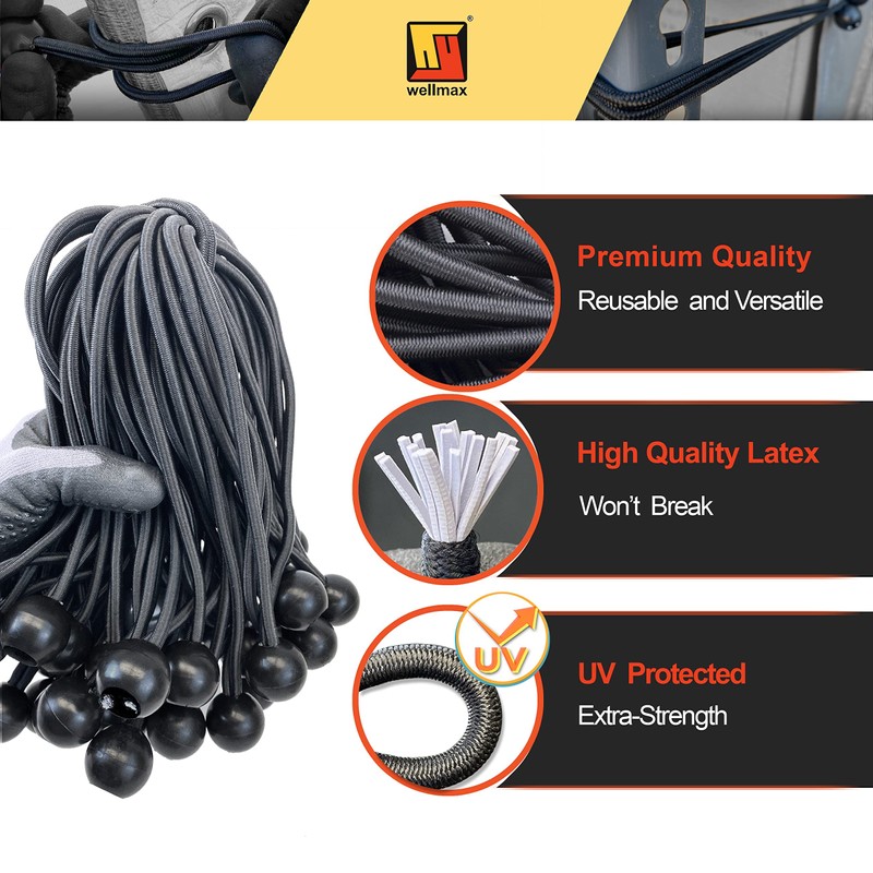 9 inch 50 Piece Heavy Duty 5mm Ball Bungee Canopy