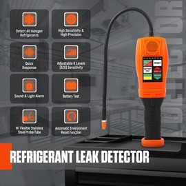 Refrigerant Leak Detector HVAC R134A R410A R22 Freon Leak Detector 6 Adjustable Sensitivity Halogen Gas Leak Detector, AC Sniffer with Environment Reset Function, Sound & Light Alarm, 14" Probe Tube