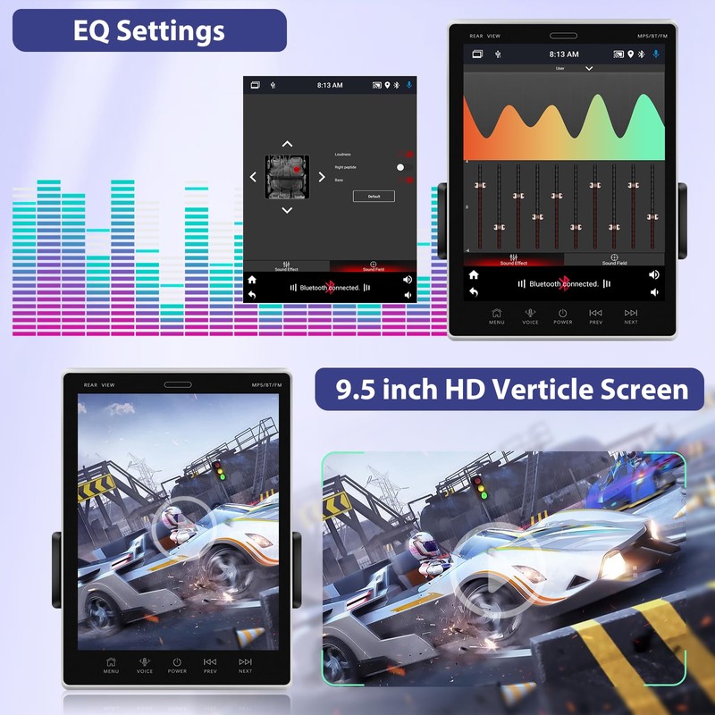 [2+64G] 9.5 inch Vertical Touchscreen Single Din Car Stereo -