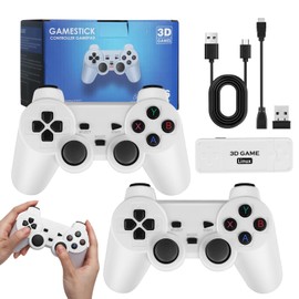 Video Game Console, 80s 90s Games Consoles with Integrated 64GB Card, 3D 9000 Games, Classic Super 2.4G Wireless USB Plug and Play TV Stick with 2 4k Game Controllers