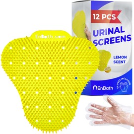 Urinal Screen Deodorizer for Men's Bathroom (12 Pack), Lemon Scented Splash Guard with Long Bristles, Anti Splash Urinal Screens with Lasting Scent to Keep Your Restroom Smelling Fresh and Clean