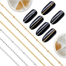 6 Strips 3D Nail Art Chains Nails Chain Charms Metallic Chain Nail Charm Gold Silver Line Nails Charms for DIY Manicure Decoration