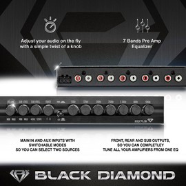Black Diamond EQ7LS 7-Band Stereo Equalizer/Crossover Pre Amp Equalizer Car Audio EQ with Front Rear + Sub Output