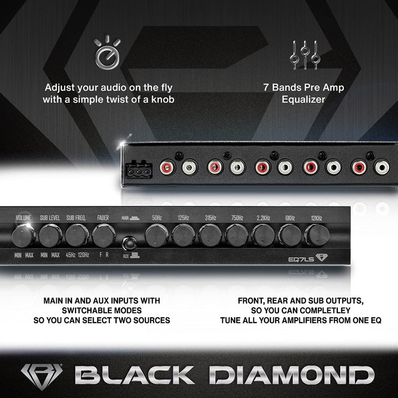 Black Diamond EQ7LS 7-Band Stereo Equalizer/Crossover Pre Amp Equalizer Car