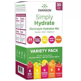 Swanson Simply Hydrate Electrolyte Mix - Sugar-Free Variety Pack - 30 Packets | Advanced Electrolyte Blend | Convenient On-The-Go Solution