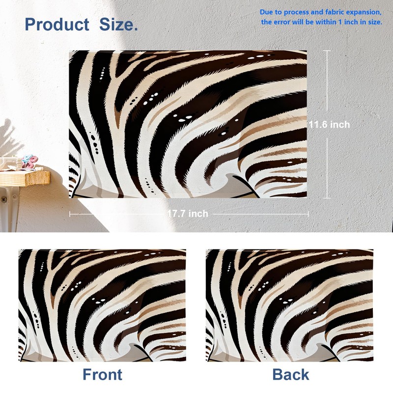 Batmerry Zebra Animal Black Linen Placemats Set of 8, Black