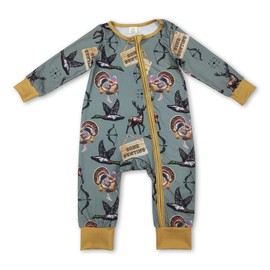 Yawoo Haan Gone hunting duck deer turkey baby boy zipper romper