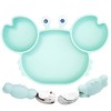 Silicone Suction Plate for Toddlers with Fork Spoon Set - Self Feeding Training Divided Plate Dish and Bowl for Baby and Toddler, Fits for Most Highchairs Trays (Cyan)