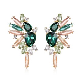 EVER FAITH St Patricks Day Crystal Fashion Statement Earrings, Vintage Marquise Teardrop Cluster Bling Colorful Dangle Earrings for Women Green w/Champagne Gold-Tone