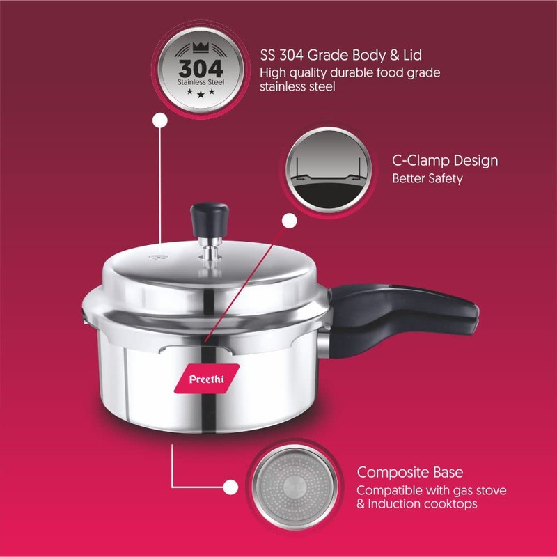 Preethi Induction Base Stainless Steel Outer Lid Pressure Cooker, 2