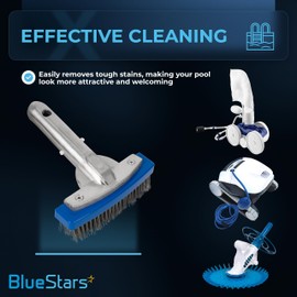 BlueStars Heavy Duty 5in Swimming Pool Brush with Stainless Steel Bristle Wire and Aluminium Handle 5" - Suitable for Tackling Stubborn Stains on Walls, Tiles, Floors, Steps, and Corners
