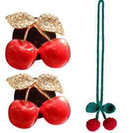 Rhinestone Cherry Air Vent Freshener Clips & Crochet Rear View Mirror Hanging Ornament,Car Decor Set, for Women Girls, for Cars, SUV, Trucks