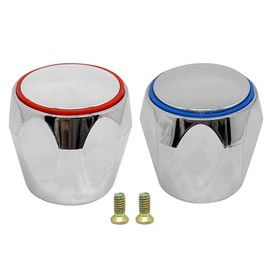 Generic 2pcs Hot and Cold Faucet Handles,35mm/1.37in Diameter,40mm/1.57in Height,Universal Faucet Replacement Knob Kit(Red Circle+Blue Circle), Silver