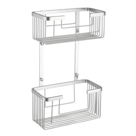 Kibath L133894 Double Basket GAL Rectangular Gel Bathroom Shower Hanging Basket Holder for Gel, Sponges or Shampoo, Chrome