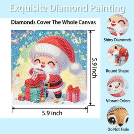 4 Pack Christmas Diamond Art Kits for Kids, Cartoon Santa Claus Diamond Painting Kits for Kids Beginners, DIY 5D Full Drill Round Diamond Art Craft Kid Mosaic Kits for Gifts Home Wall Decor 6x6 Inch