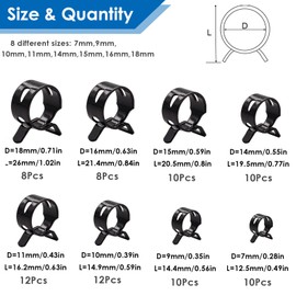 Tnisesm 80Pcs Spring Band Hose Clamps Assortment kits Silicone Vacuum Hose Pipe Clamp 7mm 9mm 10mm 11mm 14mm 15mm 16mm 18mm Low Pressure Air Clip Clamp(Black)