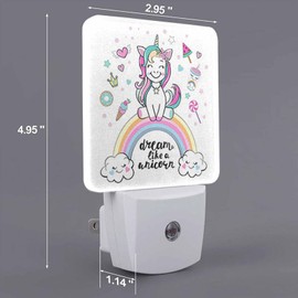 Chrobak LED Night Light,Cute Rainbow Unicorn LED Night Light Plug into Wall with Dusk to Dawn Light Sensor White Energy Efficient Nightlight for Bedroom Bathroom Hallway Living Room Kitchen