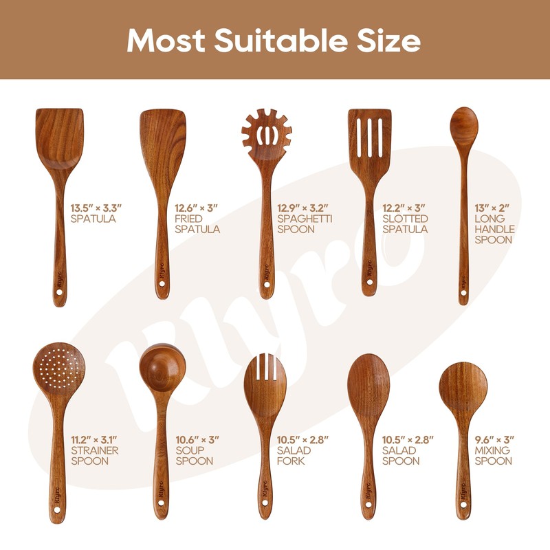 Teak Wooden Cooking Utensils Set, 10 Piece Premium Kitchen Cookware,