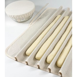 Perenllareta XL Bakers Couche 39x25" for French Baguette Dough Making, Linen Cotton Bread Baking Proofing Cloth and 10in Reusable Bowl Cover Set