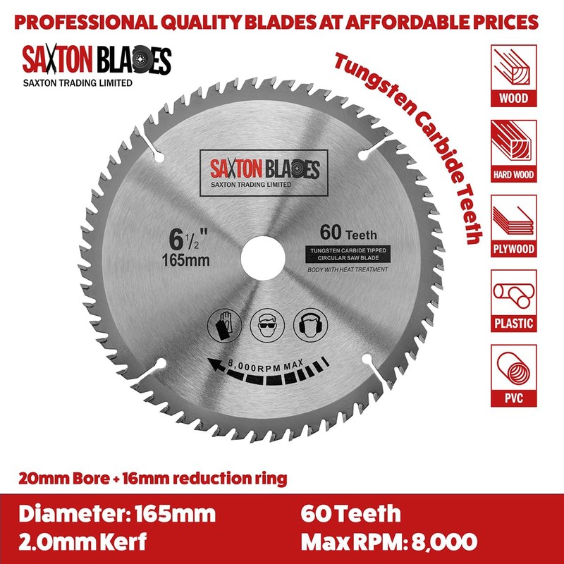 TCT165MXCSK Saxton TCT Circular Wood Saw Blades 165mm x 20mm