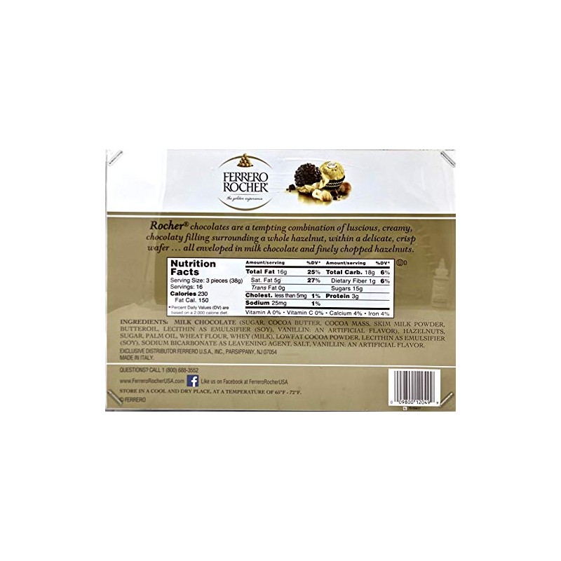 Ferrero Rocher Fine Hazelnut Chocolates, Chocolate Gift Box, 48 Count