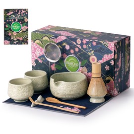 Buucup Buucup Matcha Whisk Set, 10 Pcs Matcha Set Includes Matcha Bowl, 2 Cups, Matcha Whisk and Holder, Bamboo Scoop and Spoon, Scoop Rest, Sifter and Tea Towel, Complete Matcha Kit (Mottled Green)