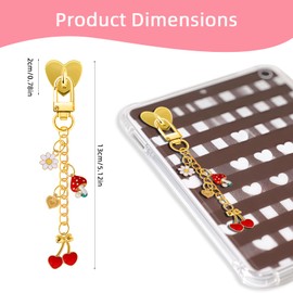 TUCEWP Charm Chains for Kindle Cute Cherry Mushroom Pendant Aesthetic E-Reader Phone Charms Accessory for Women Readers Booklovers Decorative Charm Chain Compatible for Kindle Bag Purse Charms Gift