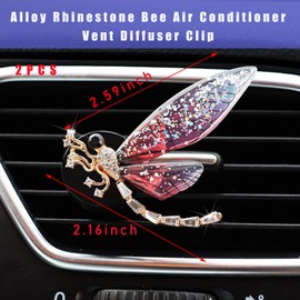 Augeny 2PCS Bling Dragonfly Air Vent Clips, Cute Crystal Car Air Fresheners Vent Clips, Rhinestone Diamond Auto Diffuser Vent Clip for Women Girls, Car Interior Decor Accessories (Rose Red)