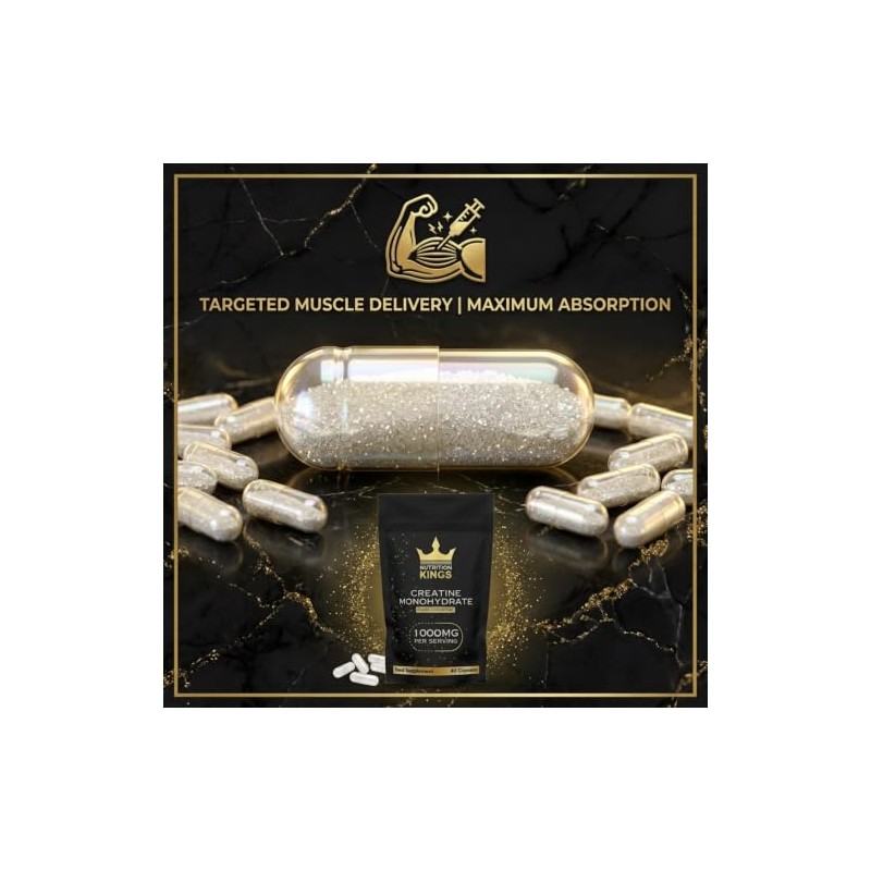 Creatine Monohydrate 1000mg – 60 Vegan Capsules – Muscle Growth,