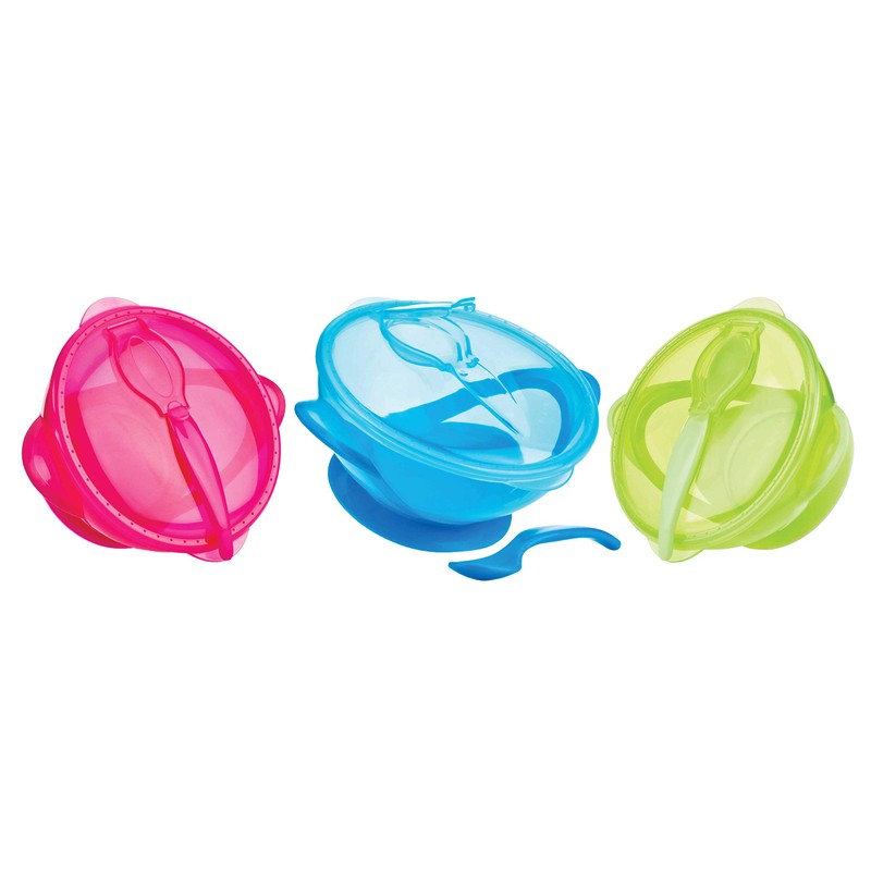 Nuby Easy Go Suction Bowl with Lid and Snap-in Spoon,