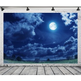 Loccor 5x4ft Fabric Night Sky Backdrop Full Moon Clouds Lawn Trees Fantasy Photography Background Good Dream Baby Kid Children Infant Girl Newborn Boy Artistic Portrait Photo Studio Props Tapestry