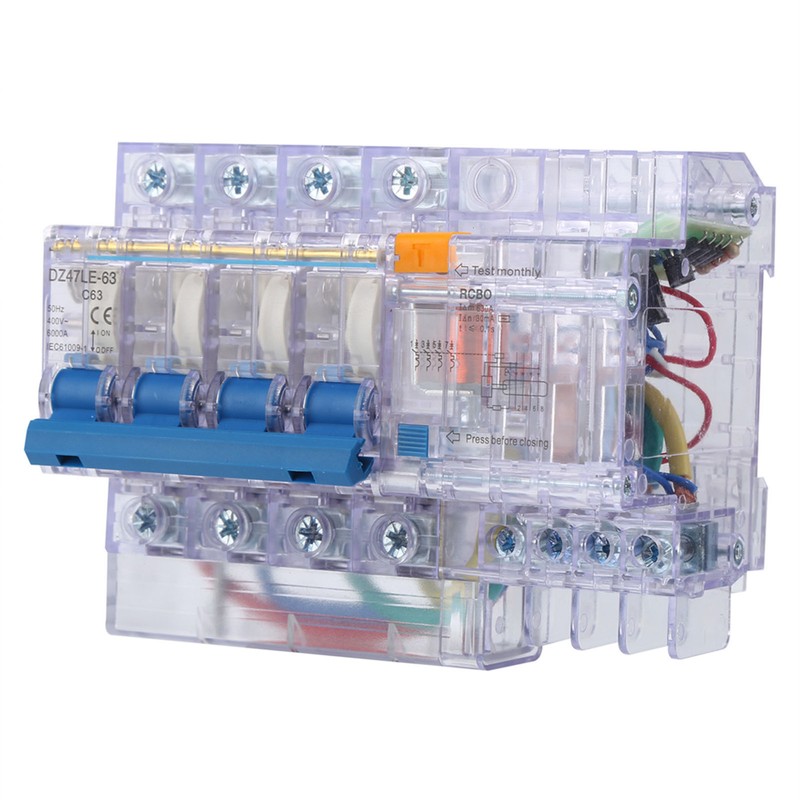 DZ47LE-63 2P C63 Small Circuit Breaker Transparent Household Earth Leakage