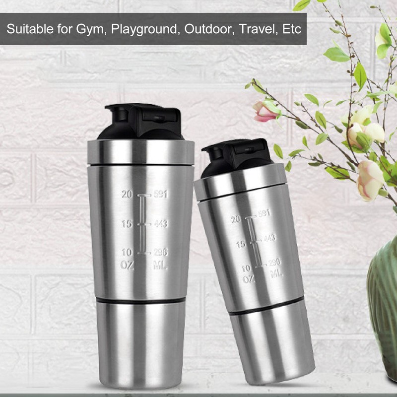 Protein Shaker Bottle with Scale Portable Stainless Steel Double Section