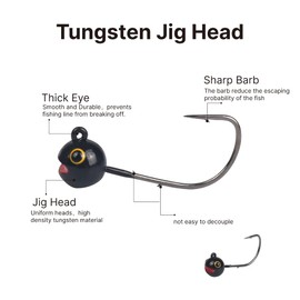 MUUNN 10Pcs Tungsten Jig Head Fishing Hooks， Weedless Round Jig Heads Saltwater (1.0 g Tungsten Jig Heads（10 Pcs）)