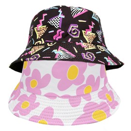 DAVBNM 2 Pcs Bucket Hat, Summer Fashion Beach Sun Cap Unisex, Print Reversible Double-Side-Wear Fisherman Hats for Women Men, for Travel Holidays Disco Hip hop Party